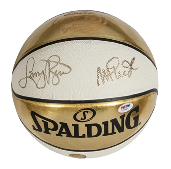 Larry Bird & Magic Johnson Signed Gold Basketball (PSA)
